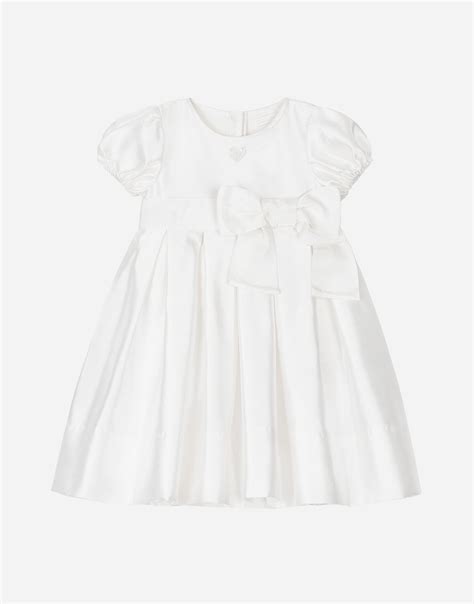 Empire Line Silk Mikado Christening Dress With Short Sleeves In White