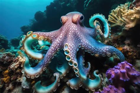 Premium AI Image Octopus In Coral Reef Underwater Beauty