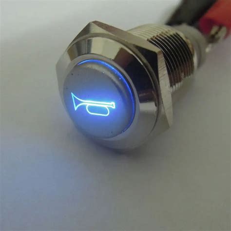 EE Support 19mm 12V Push Button Lighted Blue LED Momentary Horn Button