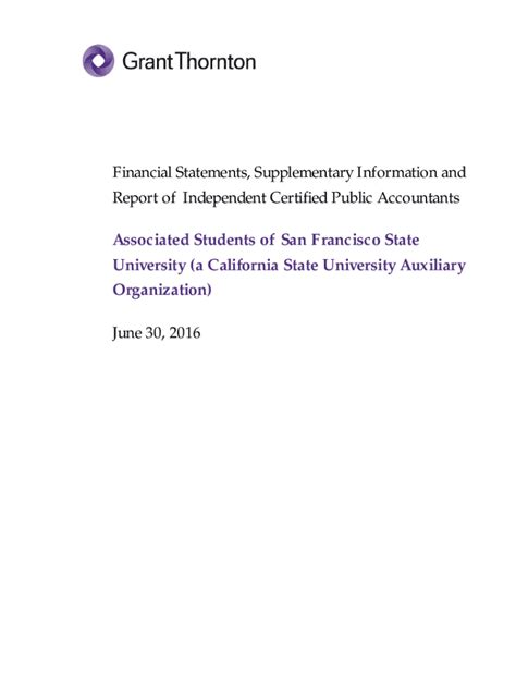 Fillable Online Asi Sfsu Financial Statements And Report Of Independent