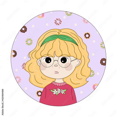 Сute Blonde Girl with Pimples on Face Portrait illustration. Cartoon ...