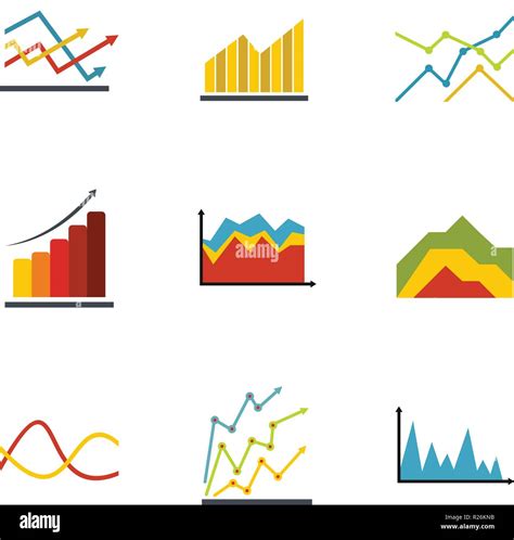 Economic graph icons set. flat set of 9 economic graph vector icons for ...