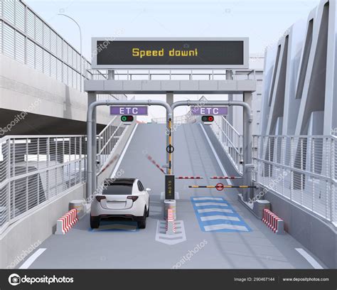 White Suv Passing Toll Gate Stop Etc Electronic Toll Collection — Stock