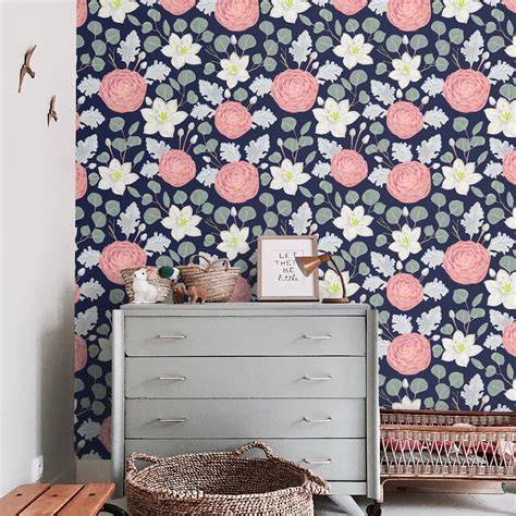 Wallpaper Floral Peel and Stick Flowers Accent Wall Self - Etsy