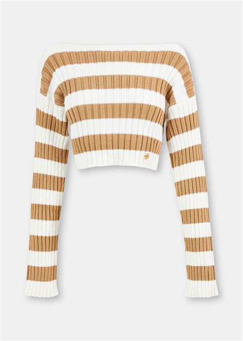 Shop Balmain Cropped Off Shoulder Striped Sweater Harrolds Australia