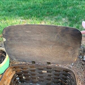 Vintage Woven Picnic Basket Hinged Lid Slat Basket Covered Etsy