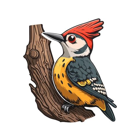 Lindo estilo de dibujos animados de pájaro carpintero Vector Premium