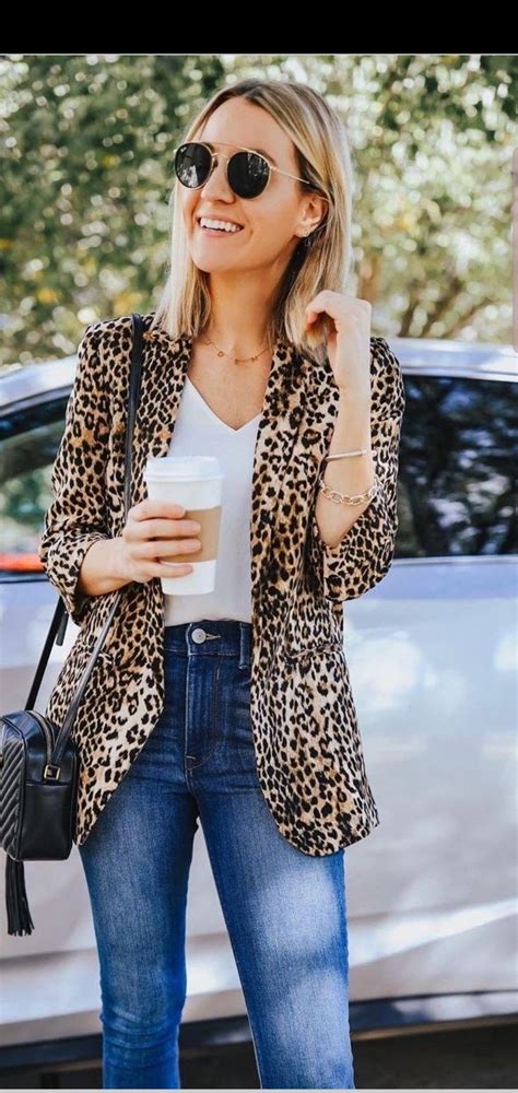 Blazer Jeans Cami Leopard Print Outfits Work Outfits Women Blazer