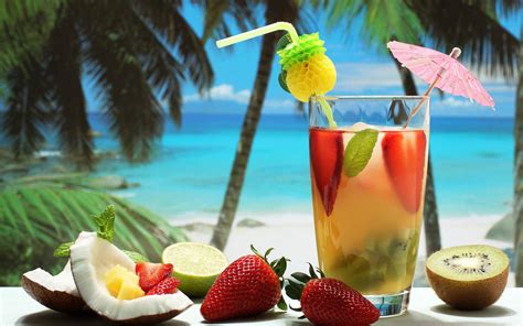 Download Coconut Strawberry Kiwi Tropical Drink Wallpaper