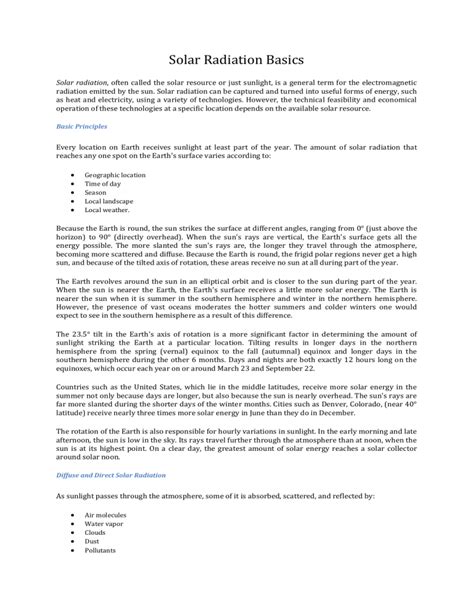 Solar Radiation Basics