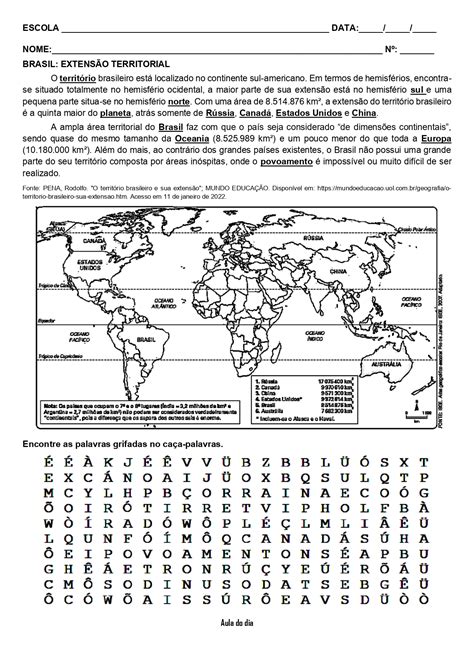 ATIVIDADE EXTENSÃO TERRITORIAL DO BRASIL RESUMO CAÇA PALAVRAS E
