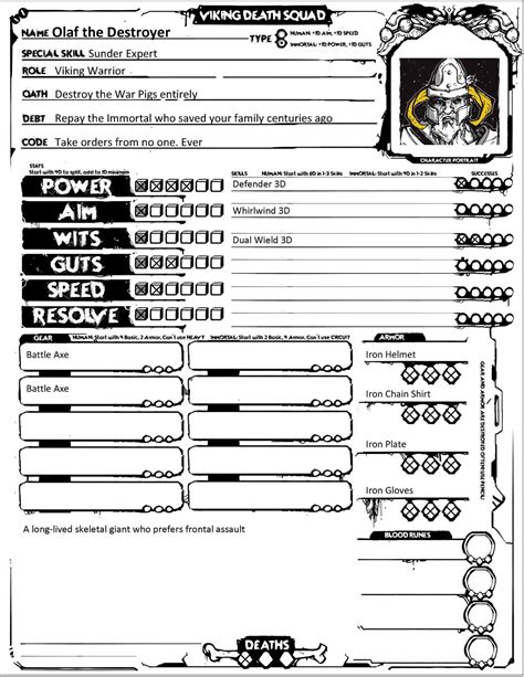 Viking Death Squad Fillable Version Of The Character Sheet