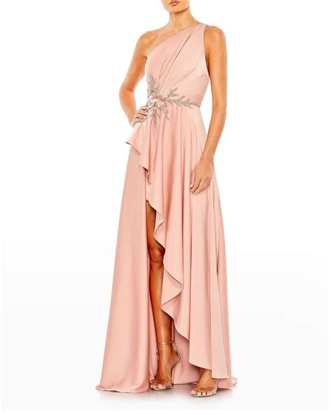 Mac Duggal One Shoulder Ruched Satin Gown In Pink Lyst