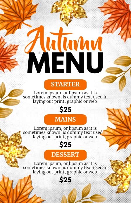 Fall Menu Autumn Menu Template Postermywall