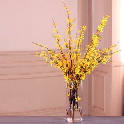 Nearly Natural Forsythia with Vase Silk Flower Arrangement & Reviews | Wayfair