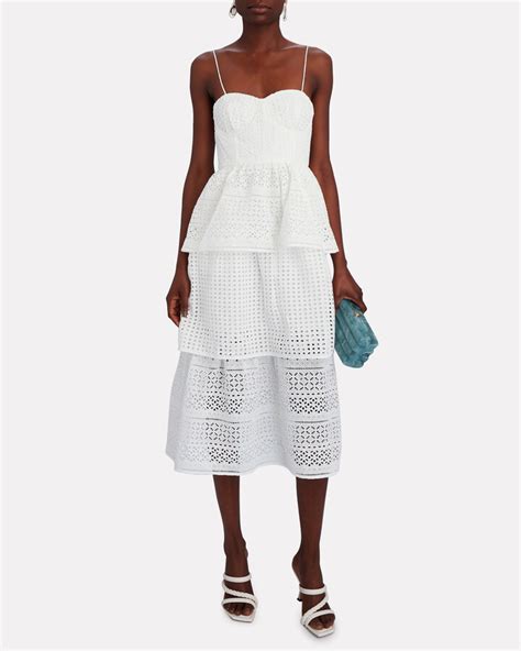 Self Portrait Tiered Broderie Anglaise Midi Dress Shopstyle