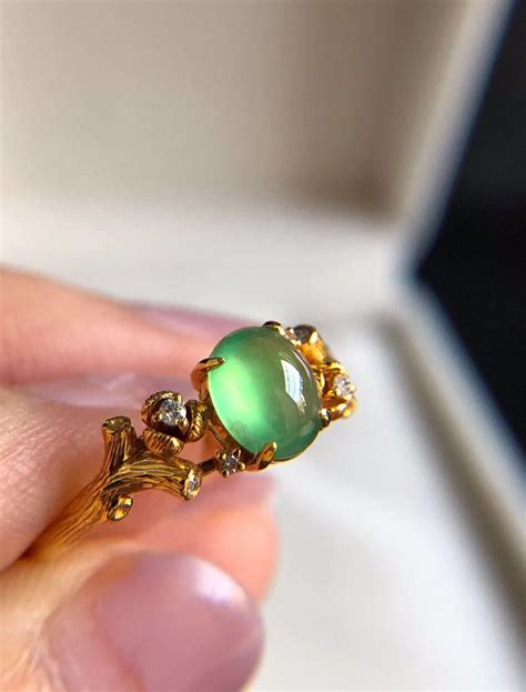 K Gold Jadeite Ring Natural High Grade Ice Species Fruit Green