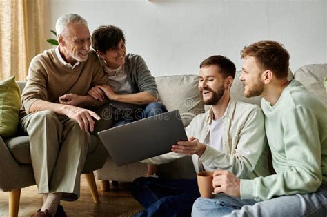 A Gay Couple Sits With Parents Stock Image Image Of Indoor Relationship