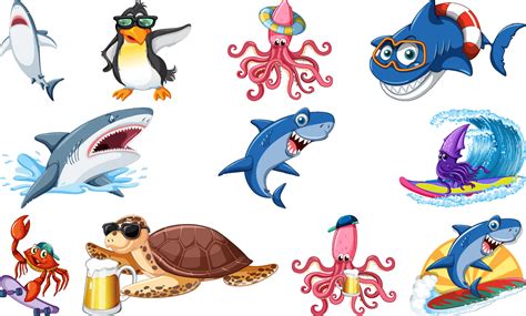 Set of various sea animals cartoon characters 11478696 Vector Art at Vecteezy