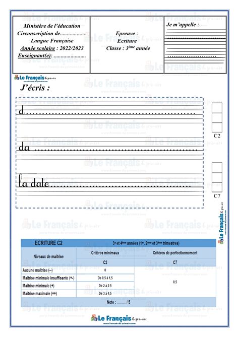 Examen Ecriture Me Ann E Nouveau Programme Avec Correction Le