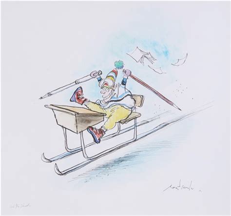 Kid Ski School Pen Ink And Watercolour With Crayon Framed And Glazed