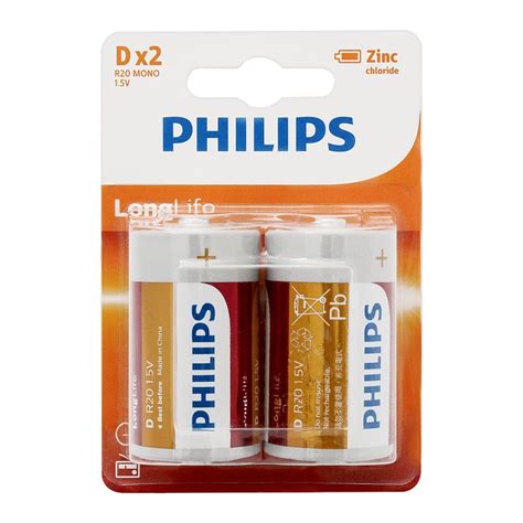 Buy Philips Zinc Chloride Long Life D Type Batteries 2 Pack R20l2b97 Online At Special Price