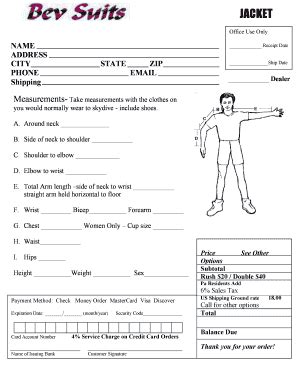 Fillable Online Measurements Take Measurements With The Clothes On Fax