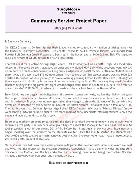 Community Service Project Paper Free Essay Example