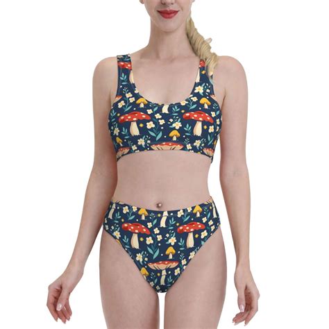 Lukts Women High Waisted Bikini Set Colorful Mushrooms Swimsuit 2 Piece