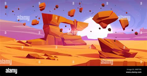 Mars desert landscape with floating rock vector illustration. Martian ...