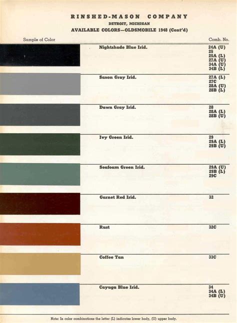 1972 Oldsmobile Color Chart