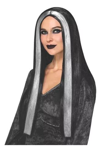 Peluca Para Disfraz De Halloween De Morticia Familia Addams Tono Negro