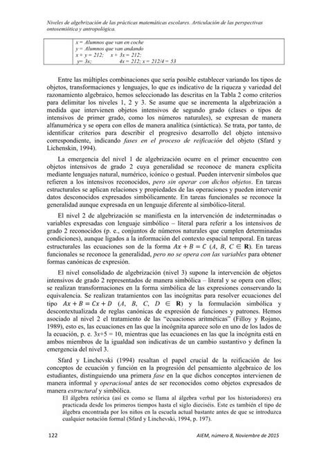 PDF Niveles de algebrización de las prácticas matemáticas funes