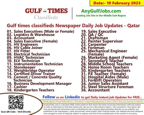 Gulf Times Classifieds Job Vacancies Qatar 19 February 2023 2024