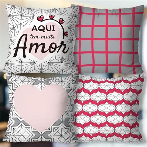 Kit Capas De Almofadas Aqui Tem Muito Amor Colorida Elo