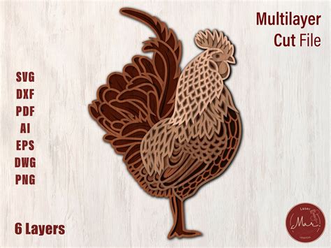 Multilayer Rooster Chicken Laser Cut File D Layered Rooster Layered