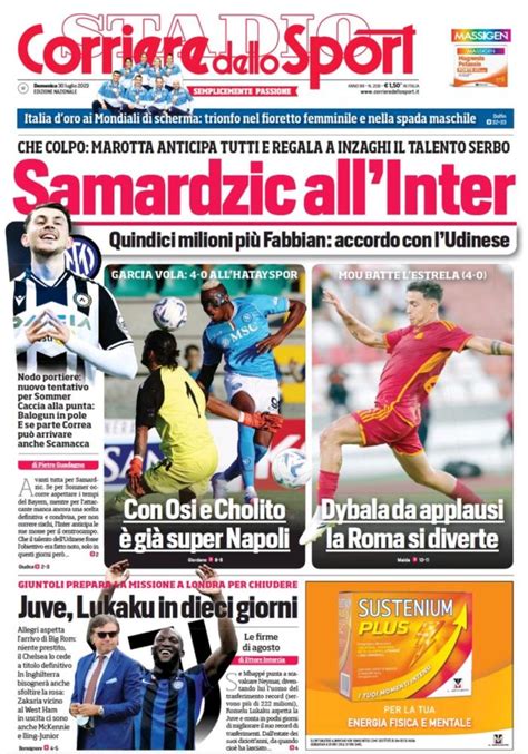 Il Corriere Dello Sport In Prima Pagina Samardzic Allinter Marotta