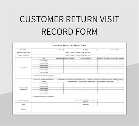 Free Customer Return Visit Record Form Templates For Google Sheets And