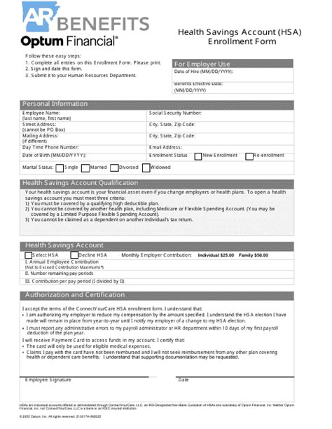 Arkansas Health Savings Account Hsa Enrollment Form Fill Out