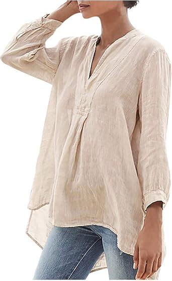 Leinenbluse Damen Sommer 3 4 Arm Blusenshirt Elegante Blusen GroßE