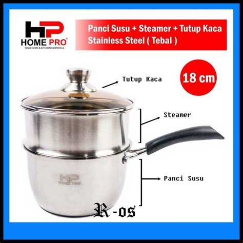 Jual Panci Susu Steamer 18Cm Susun 2 Tutup Kaca Stainless Tebal