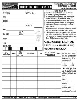 Fillable Online ORGANIC STORE CATTLE ENTRY FORM Fax Email Print PdfFiller