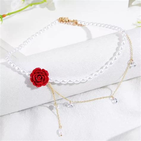 Red Rose Clavicular Chain Attractive Sweater Chain Jewellery Gift Ebay