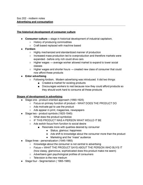 Soc 202 Pop Culture Midterm Notes Soc 202 Midterm Notes