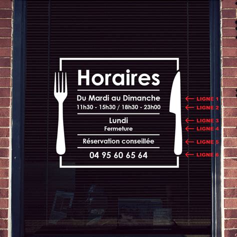 Stickers Horaires Restaurant Couverts Autocollant Vitrophanie