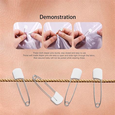 10 Pcs Stainless Steel Cloth Diaper Pins Traditional Safety Pin White