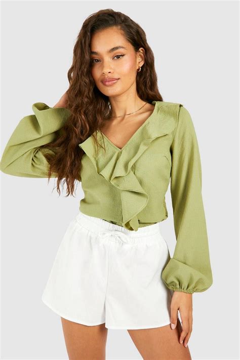 Textured Ruffle Blouse Boohoo Uk