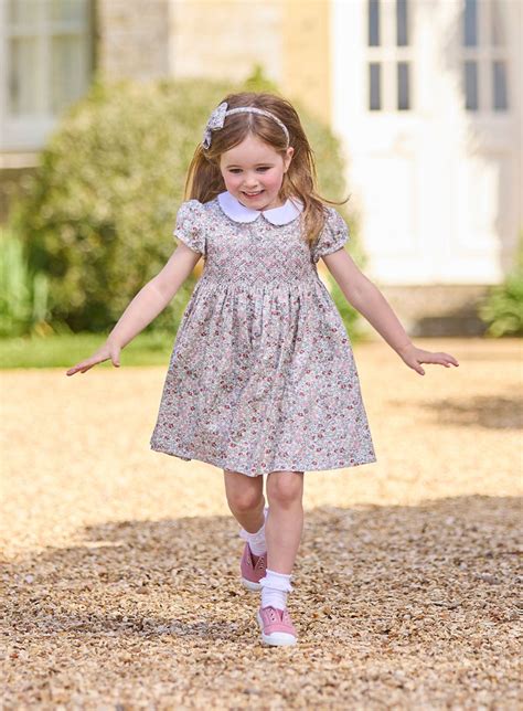 Girls Arabella Smocked Dress In Pink Floral Trotters London