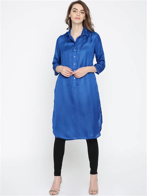 Buy Biba Women Blue Solid A Line Silk Kurta Kurtas For Women