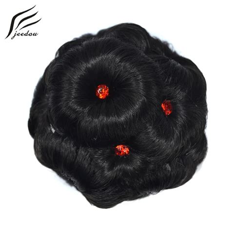 Jeedou Diamond Chignon Clip On Hair Bun Pad Updos 75g Synthetic Round Flowers Donut Black Brwon